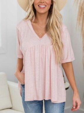 Pink Lily Soft Pink V-Neck Tie-Back Peasant Tunic (took tags off, never worn)